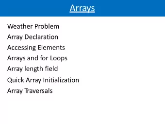 Arrays  Weather Problem  Array Declaration  Accessing Elements  Arrays and for Loops  Array length