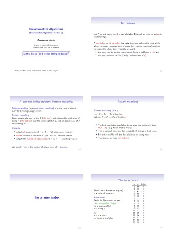 The k -mer index k -mer index  5  0  CC  Earlier in this course, we saw  6  0  CG the k -mer