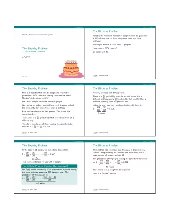 The Birthday Problem  MDM4U: Mathematics of Data Management  What is the minimum number of people