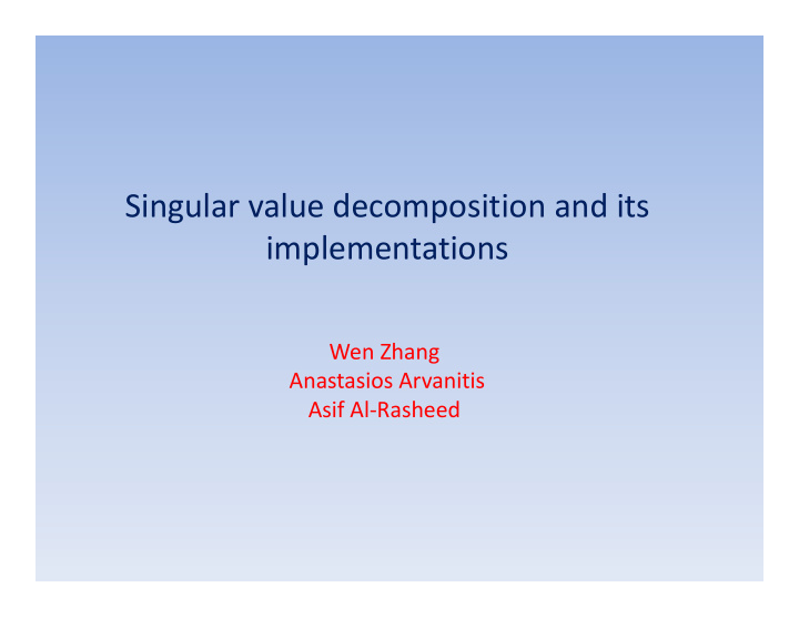 singular value decomposition and its implementations