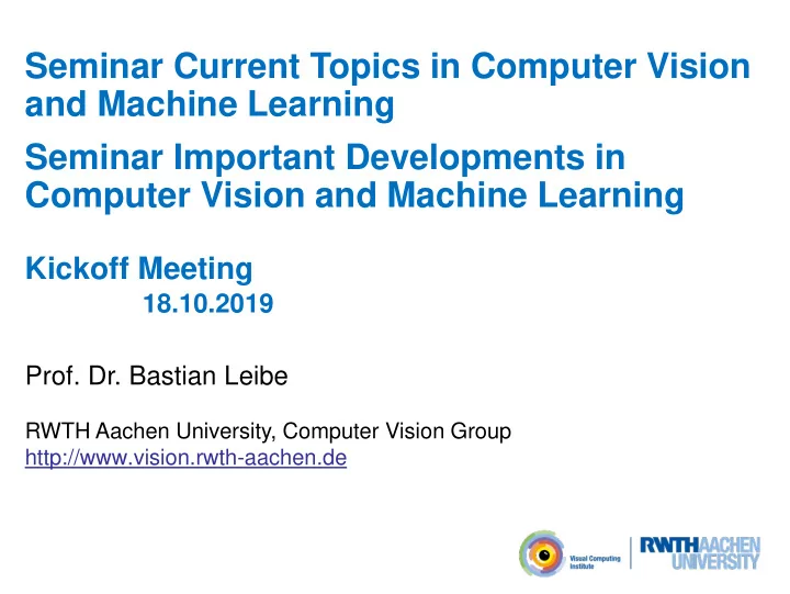 seminar important developments in