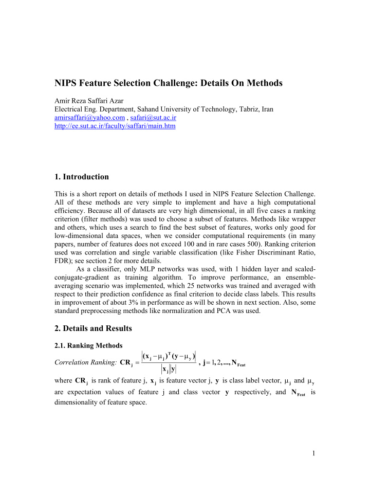 nips feature selection challenge details on methods