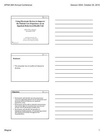 APNA 30th Annual Conference  Session 2034: October 20, 2016  Using Electronic Devices to Improve