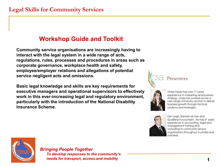 legal skills for community services workshop guide and