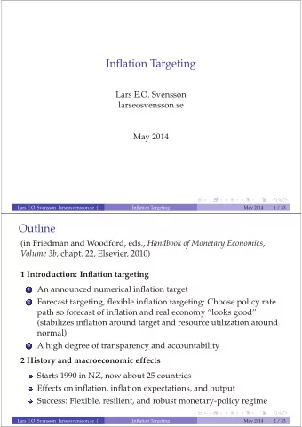 Inflation Targeting  Lars E.O. Svensson  larseosvensson.se  May 2014  Lars E.O. Svensson