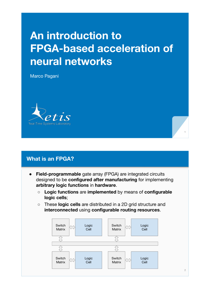 an introduction to fpga based acceleration of neural