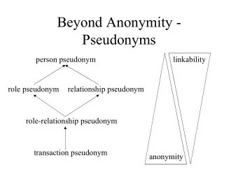 Beyond Anonymity -  Pseudonyms  person pseudonym  linkability  role pseudonym  relationship