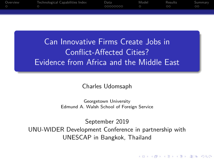 can innovative firms create jobs in conflict affected