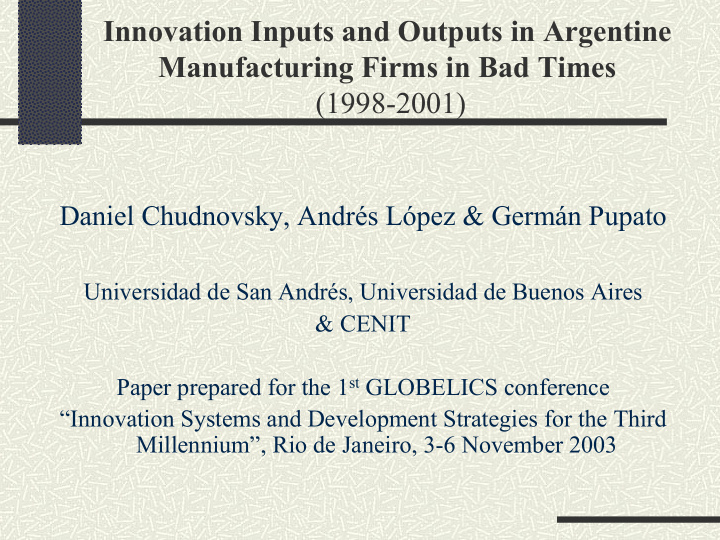 innovation inputs and outputs in argentine manufacturing