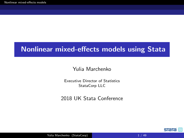 nonlinear mixed effects models using stata