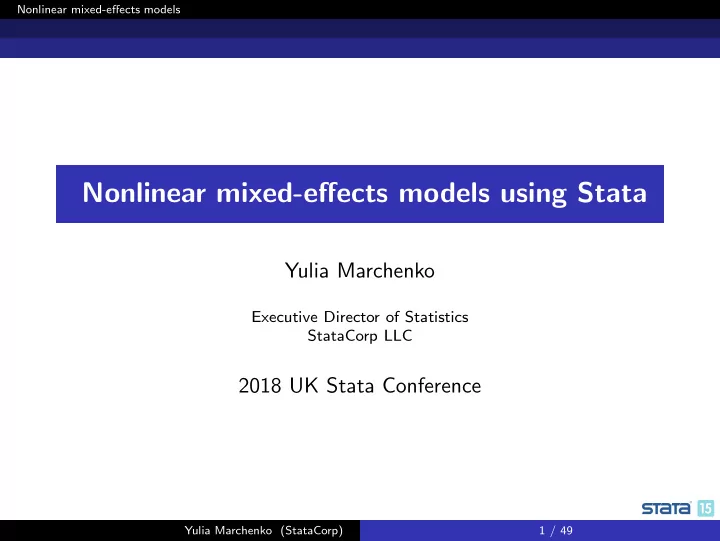 nonlinear mixed effects models using stata