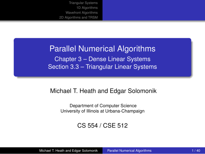 parallel numerical algorithms