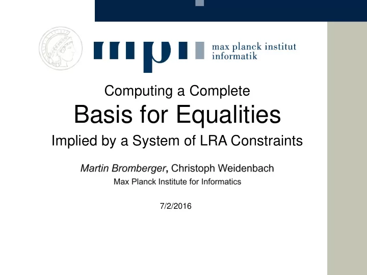basis for equalities