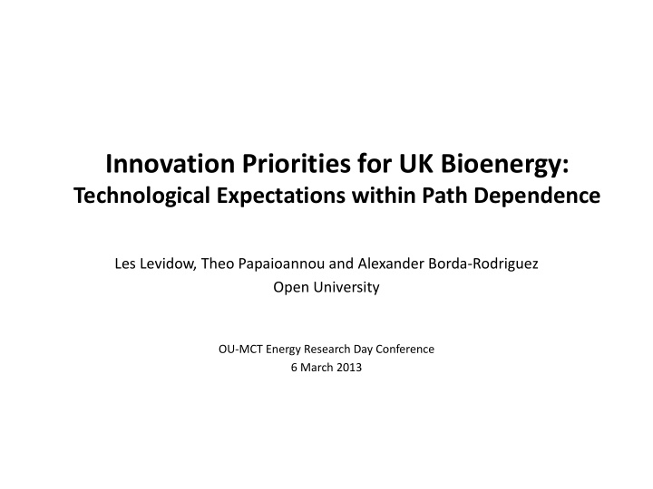 innovation priorities for uk bioenergy