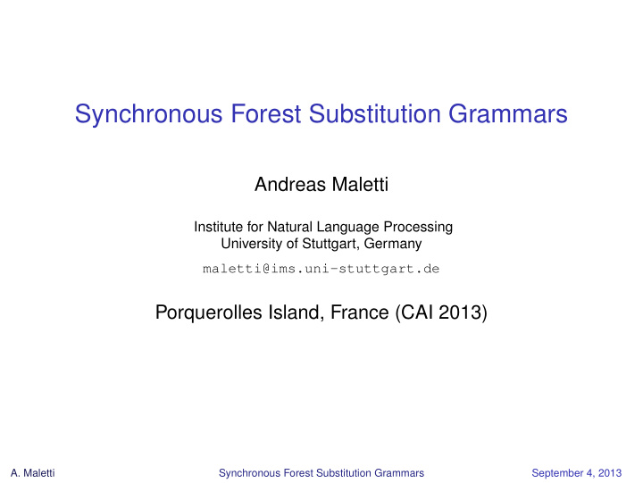 synchronous forest substitution grammars