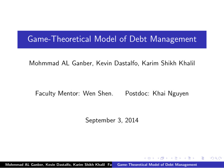 game theoretical model of debt management