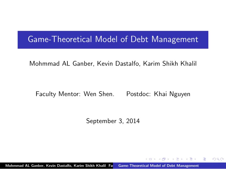 game theoretical model of debt management