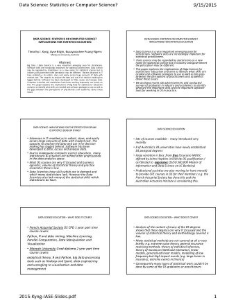 Data Science: Statistics or Computer Science?  9/15/2015 DATA SCIENCE: STATISTICS OR COMPUTER