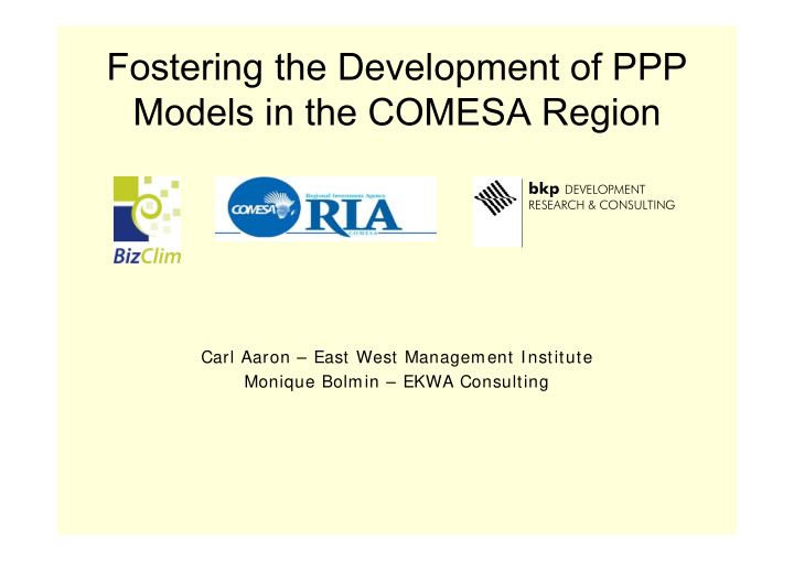 fostering the development of ppp models in the comesa