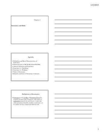 1/12/2015  Chapter 2  Insurance and Risk  Agenda  Definition and Basic Characteristics of