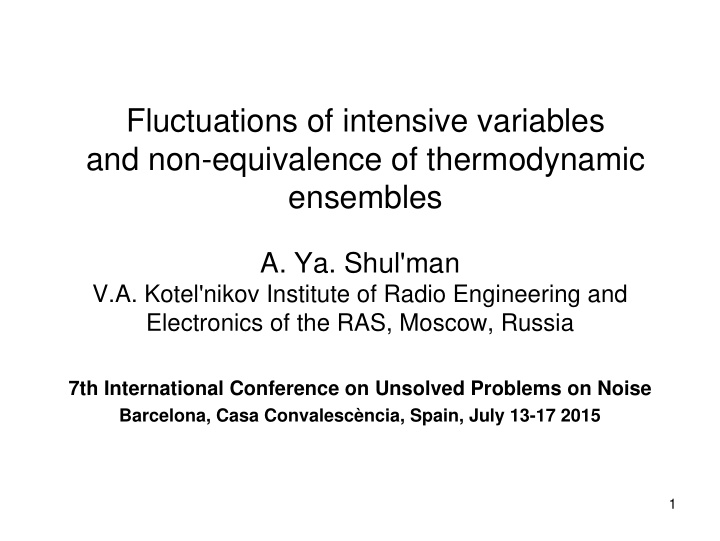 fluctuations of intensive variables and non equivalence