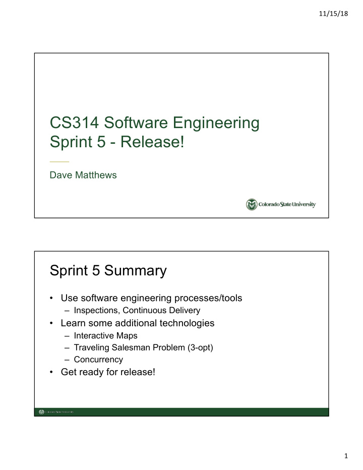 cs314 software engineering sprint 5 release