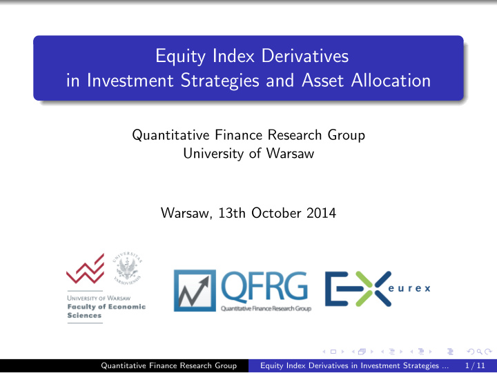 equity index derivatives in investment strategies and