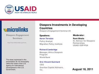 Diaspora Investments in Developing  Countries  Diaspora Engagement Seminar #3  Diaspora Engagement