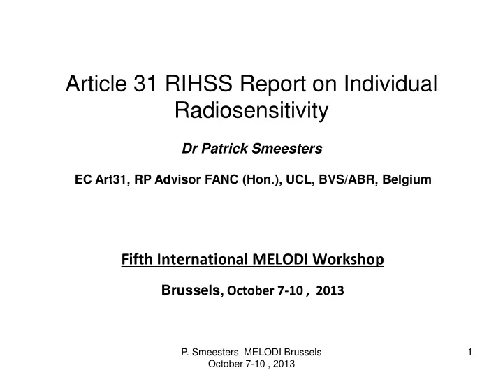 article 31 rihss report on individual radiosensitivity