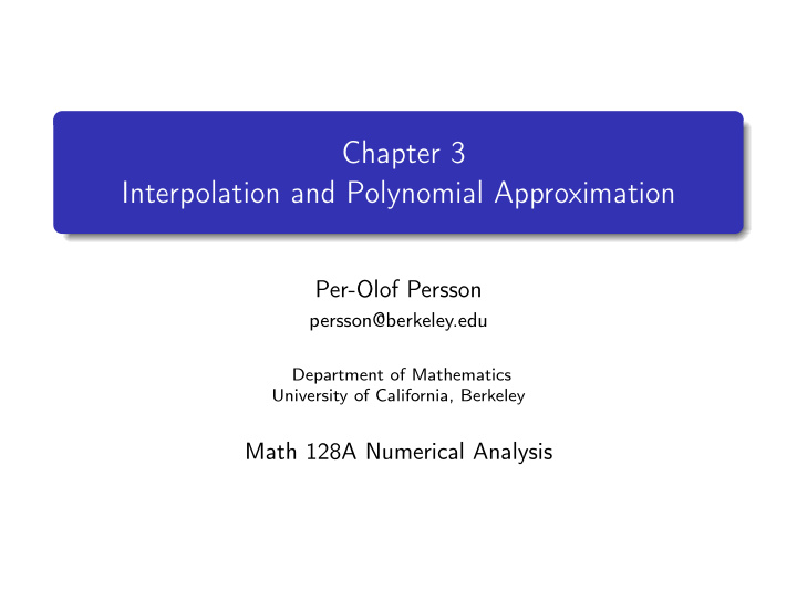 chapter 3 interpolation and polynomial approximation
