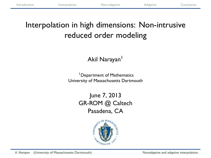 interpolation in high dimensions non intrusive reduced