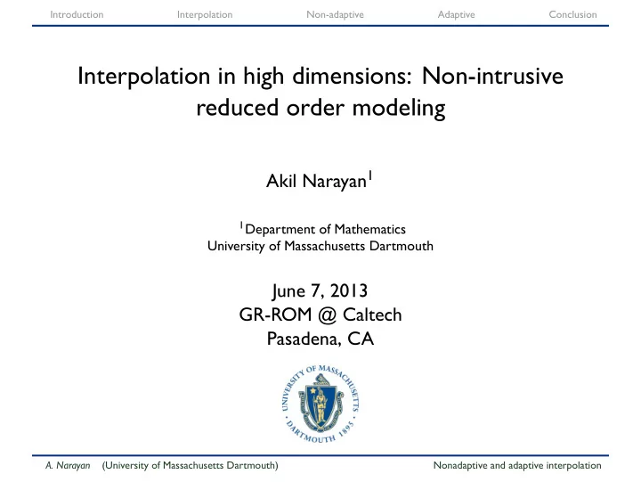 interpolation in high dimensions non intrusive reduced