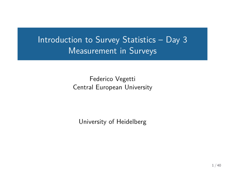 introduction to survey statistics day 3 measurement in