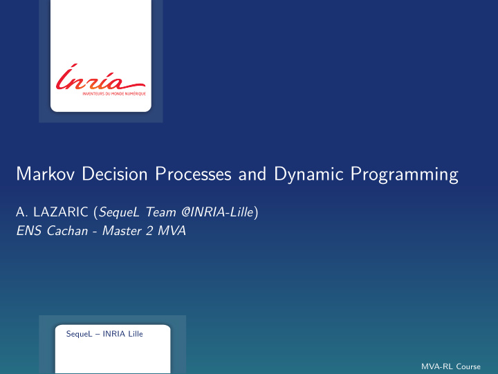 markov decision processes and dynamic programming