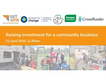 Raising investment for a community business  21 April 2020, 11.00am  The Panel &amp; Agenda Ged