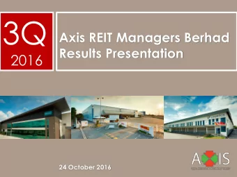 3Q  Axis REIT Managers Berhad  Results Presentation  2016  24 October 2016  Our Milestones  Assets