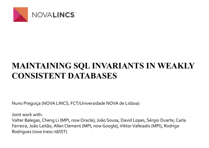 maintaining sql invariants in weakly consistent databases