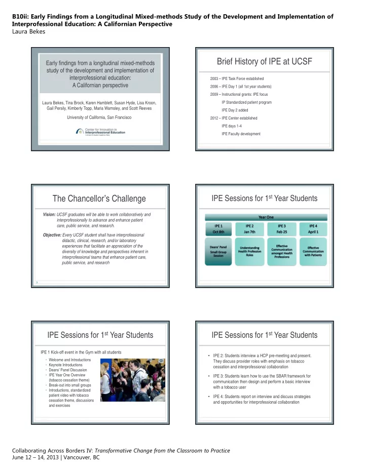 brief history of ipe at ucsf