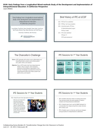 Brief History of IPE at UCSF  Early findings from a longitudinal mixed-methods  study of the