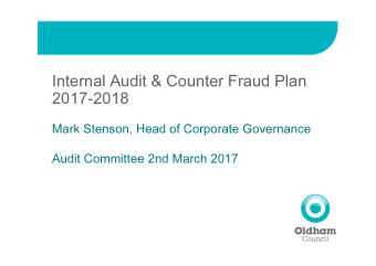 Internal Audit &amp; Counter Fraud Plan  2017-2018  Mark Stenson, Head of Corporate Governance