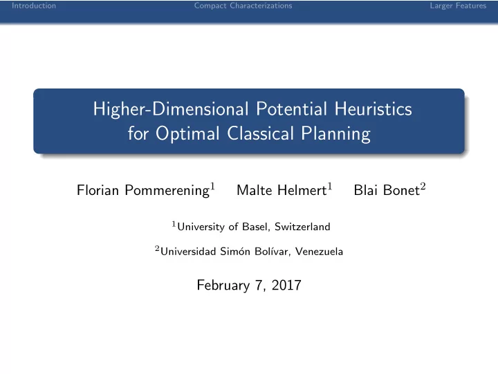 higher dimensional potential heuristics for optimal