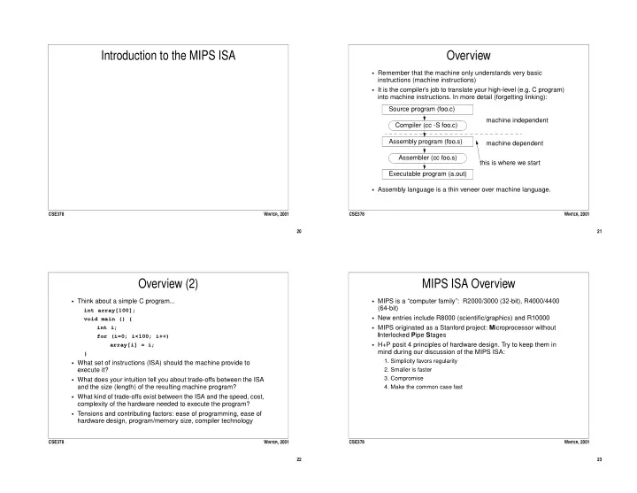 introduction to the mips isa overview