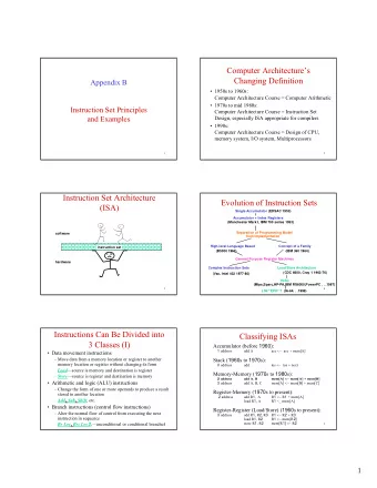 Computer Architectures  Changing Definition  Appendix B   1950s to 1960s:  Computer