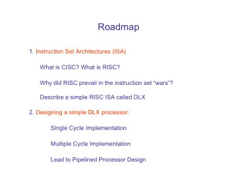 Roadmap  1. Instruction Set Architectures (ISA)  What is CISC? What is RISC?  Why did RISC prevail
