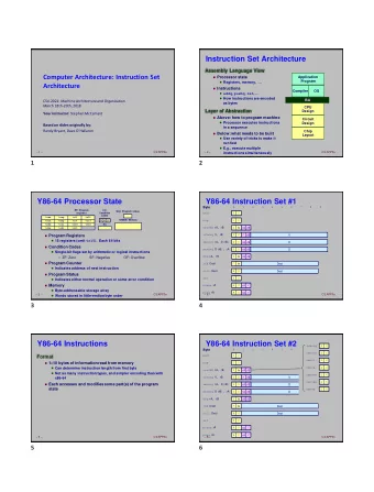 Instruction Set Architecture  Assembly Language View  Computer Architecture: Instruction Set