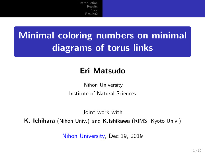 minimal coloring numbers on minimal diagrams of torus