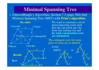 Minimal Spanning Tree  JohnsonBaughs Algorithms , Section 7.3 (page 284) find Minimal