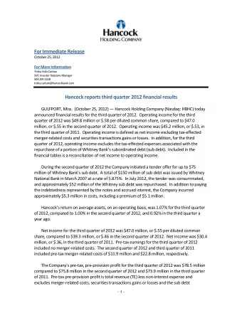 For Immediate Release  October 25, 2012 For More Information  Trisha Voltz Carlson  SVP, Investor