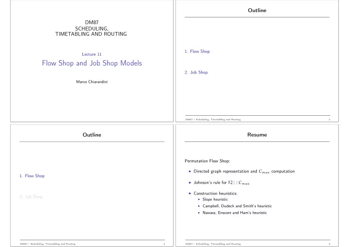flow shop and job shop models