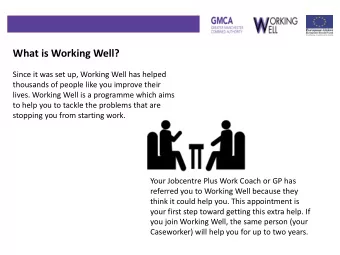What is Working Well?  Since it was set up, Working Well has helped  thousands of people like you